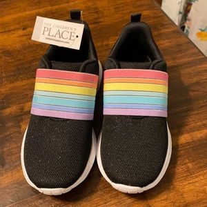 NWT The Children’s Place sneaker little girls black with rainbow accent size 13